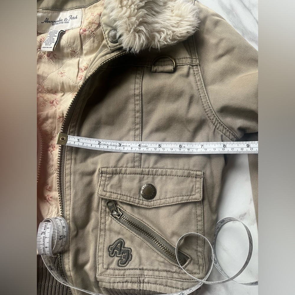 Extremely RARE Y2K Viral Abercrombie & Fitch Bomber Jacket Cotton Sz S faux fur - Picture 16 of 16